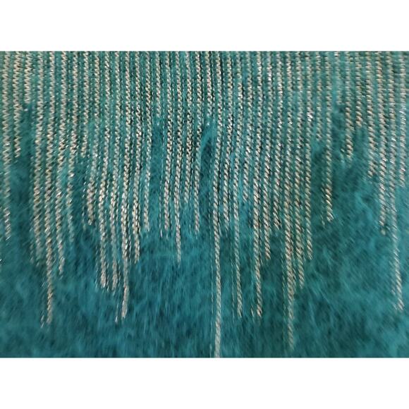 Jennifer Lopez XXL Dolman Sleeve Metallic Thread Faux Fur Teal Pullover Sweater - Picture 3 of 7